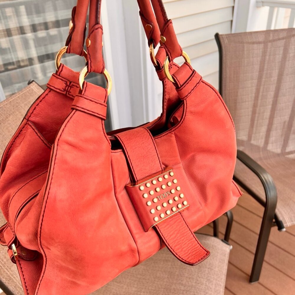 GORGEOUS Authentic Tod's Nubuck Leather Studded Shoulder Bag - Italian Designer